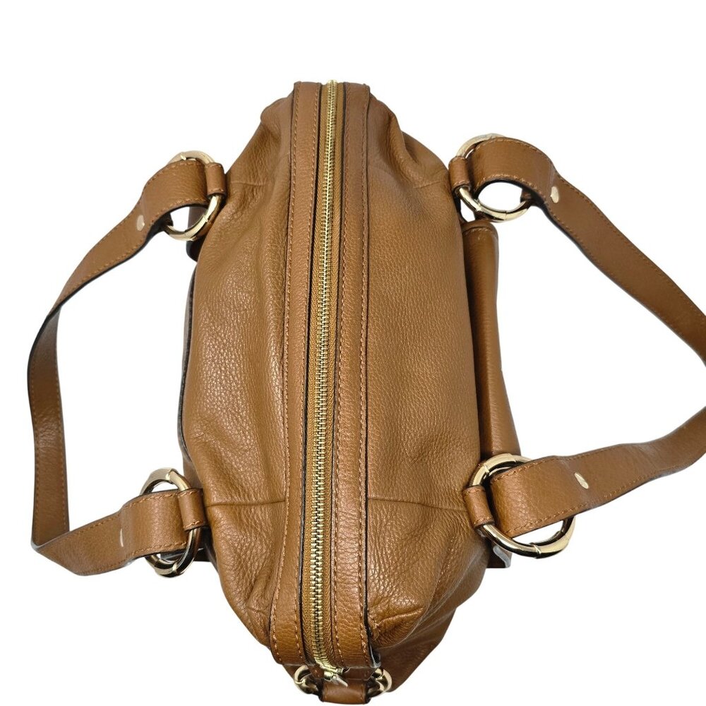 Michael Kors Brown Leather Shoulder Bag Handbag Satchel Gold Dual Handles - Picture 5 of 16